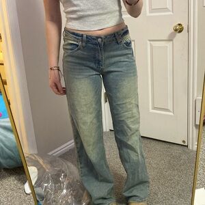 s.o.n.g, blue, green washed, lowrise denim jeans